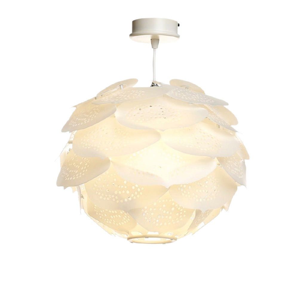 **Lampa sufitowa w kształcie kuli z białymi elementami dekoracyjnymi**